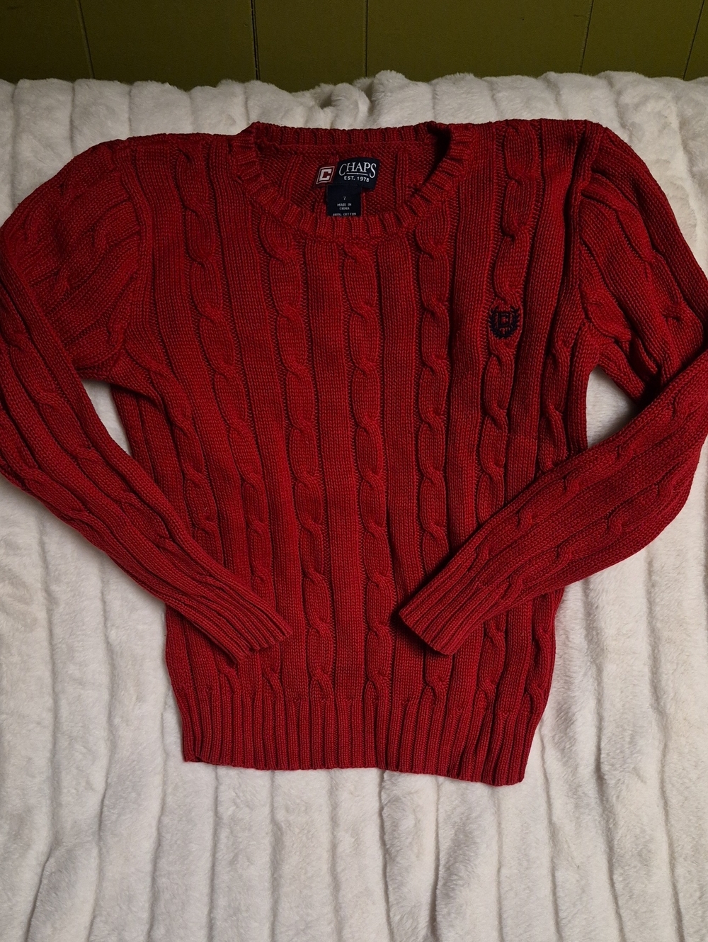 Chaps Women's Red Cable Crew Neck Sweater